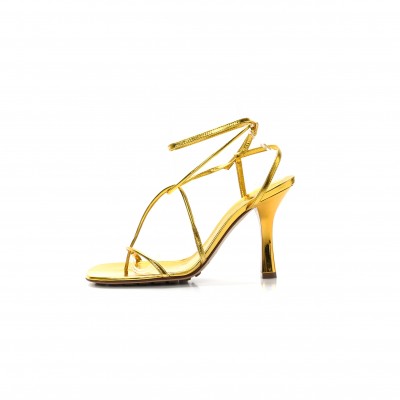 BOTTEGA VENETA LAMINATED CALFSKIN THE LINE 90MM SANDALS 365 GOLD 